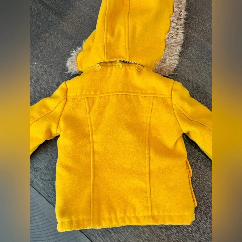 Dollhouse Girls' Yellow Pea Coat with Faux Fur Hood‎ 2T